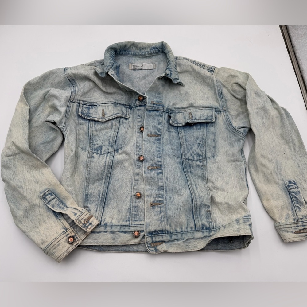 Vintage Todays News Denim Jacket Acid Wash Blue Trucker Style Women’s Size S 90s